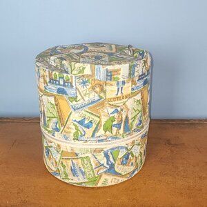 Vintage Wig/Hat Box Travel Themed Print
